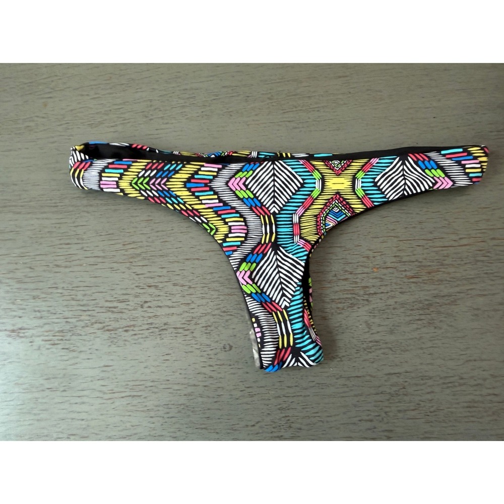 L Space Itsy Cut Bikini Bottom XS Geometric Tribal Print Multi Color Low Rise